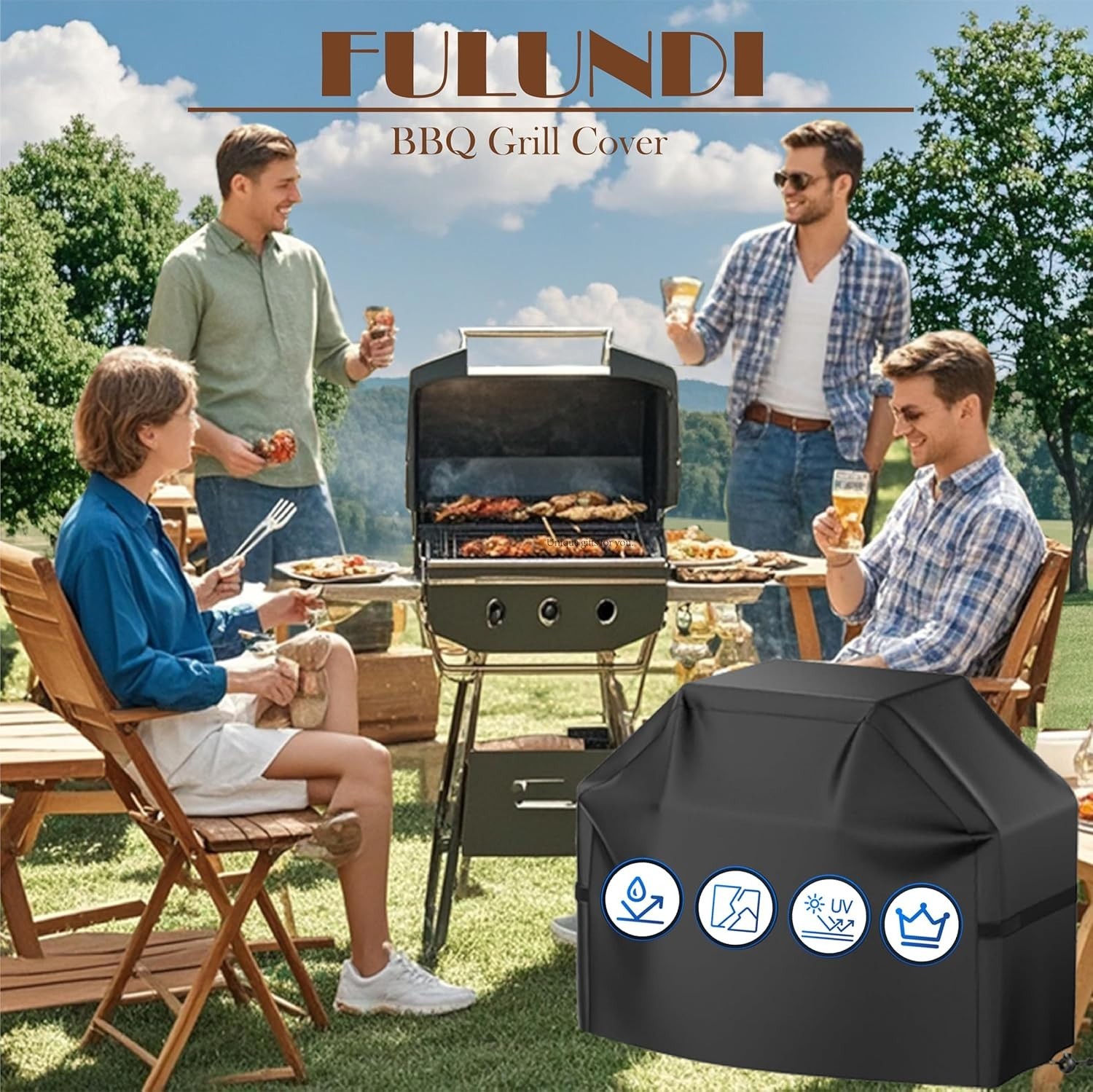 Grill Cover, BBQ Grill Cover Fits 50-57 inch Standard Sized Grills Black