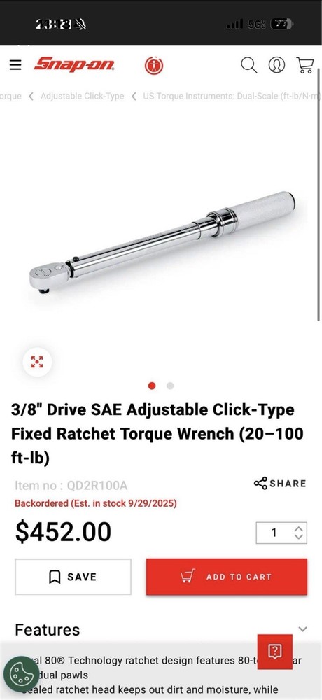 Snap-on Torque Wrench Ratcheting Adjustable Chrome Finish