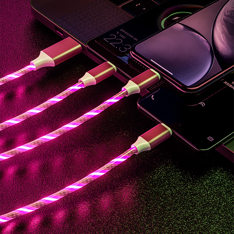 3 in 1 LED Light Up Fast charger Cable USB Data Cable Charging For iPhone Type C
