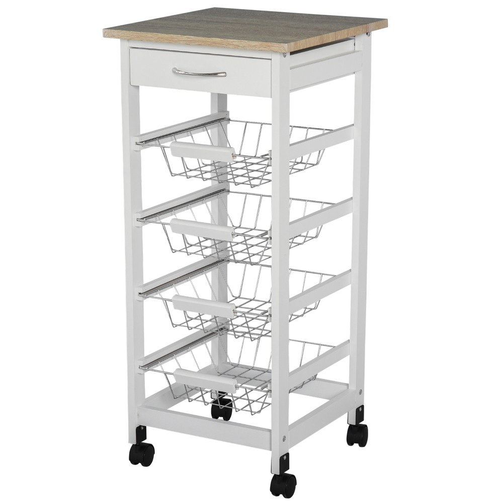 Indoor Moving Kitchen Island w/ Ample Storage Space & Solid Structure, White