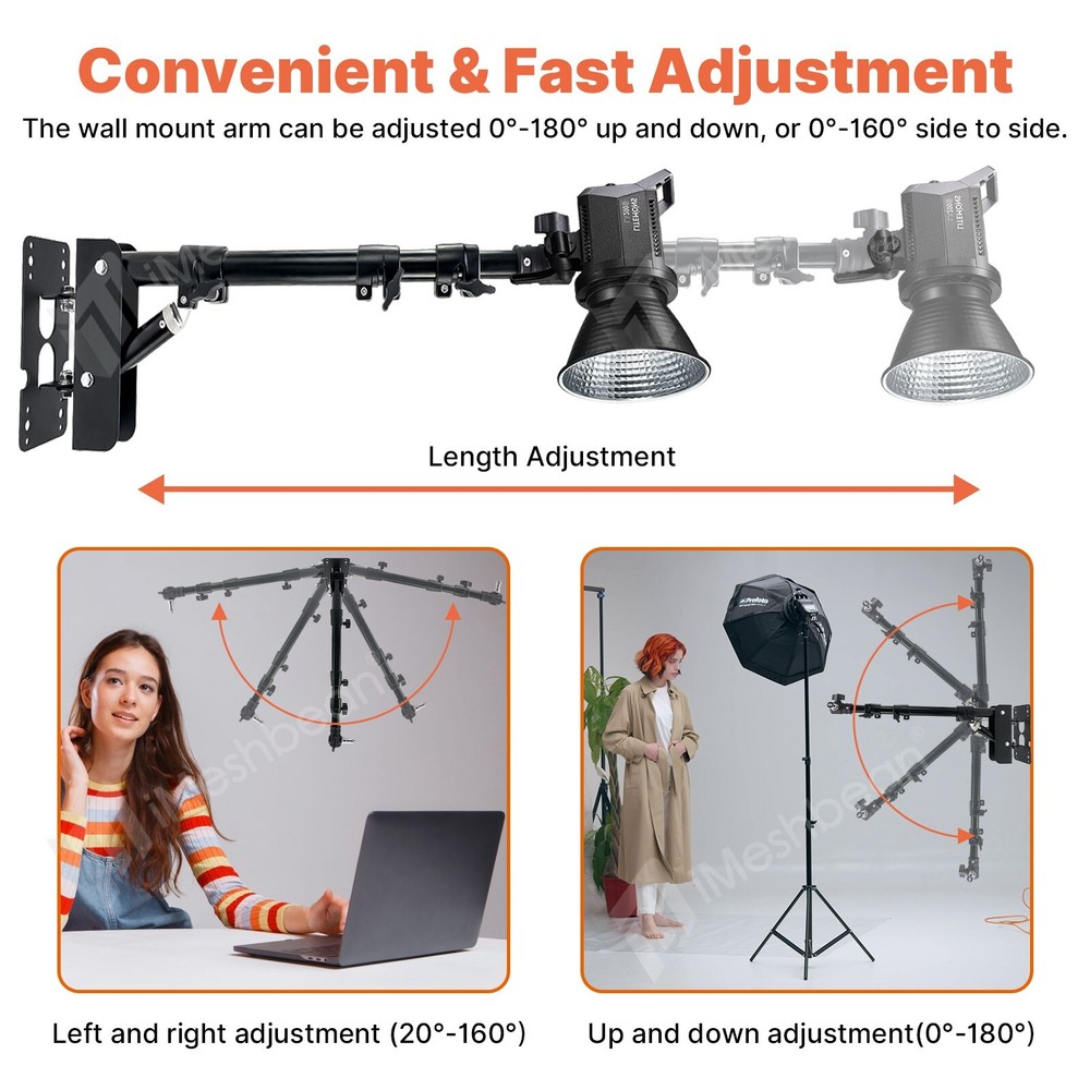 43" Ring Light Wall Mount Triangle Boom Arm Adjustable Camera Wall Mount Support