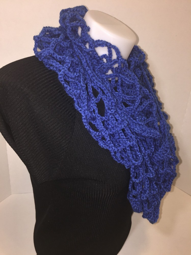 New Handmade Stylish Crochet Blue Infinity Scarf
