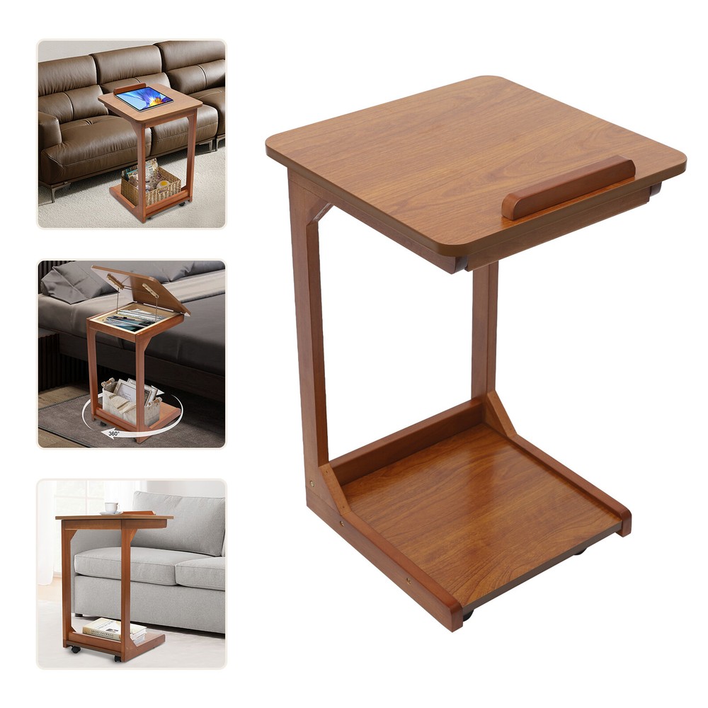 C-shaped Table Couch Table Sofa Bed Side Table W/ Wheels 40*40*63cm 0-40° Angle