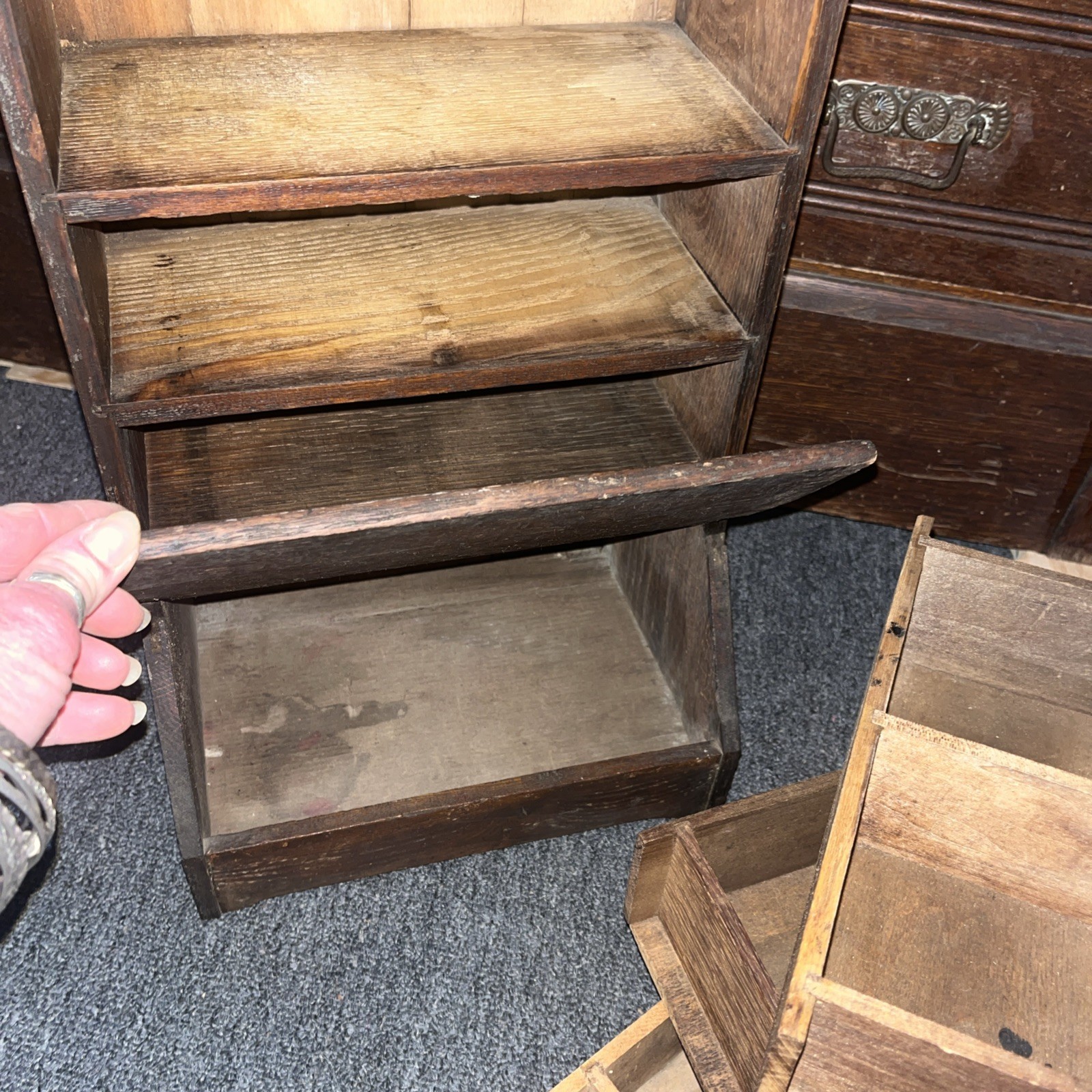 Antique WOOD Cabinet SPICE BOX/ PRIMITIVE /APOTHECARY Divided Drawers & Bread