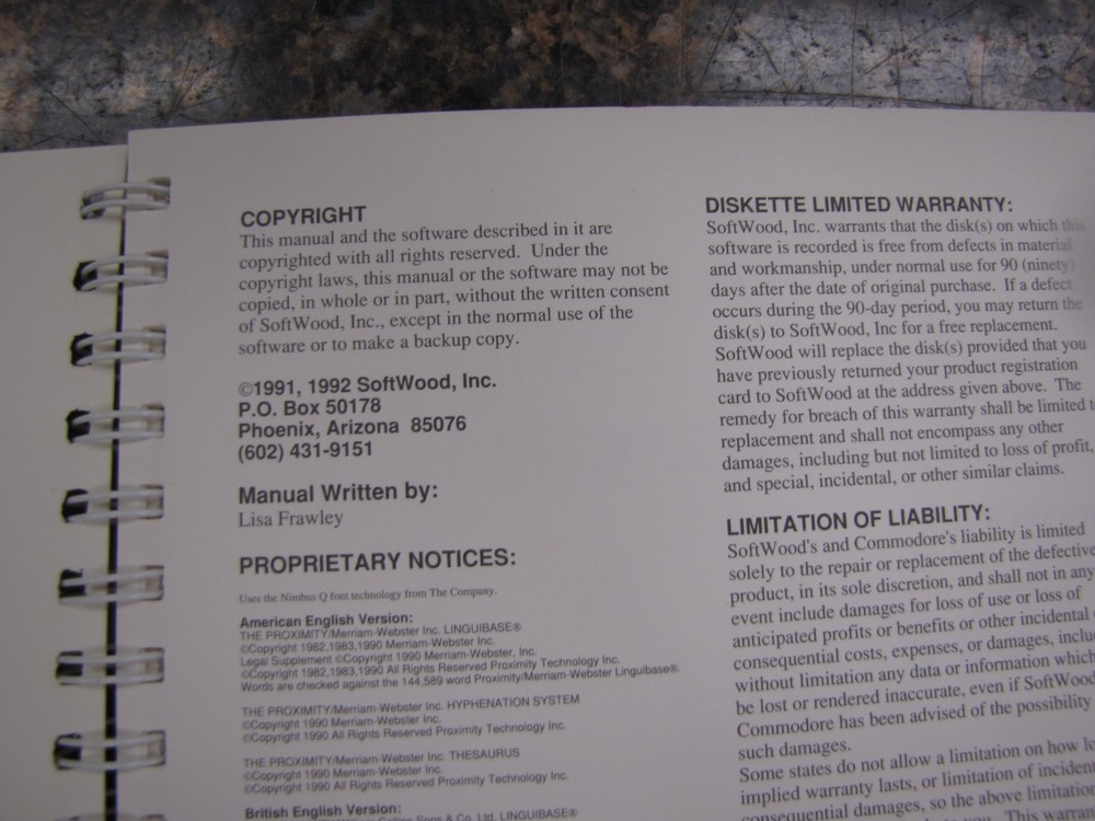 Final Copy II Release 2 ©1992 SoftWood, Inc. Word Processor for Commodore Amiga