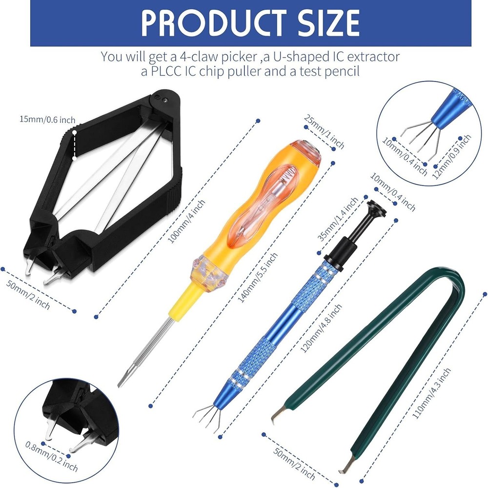 4 Pieces IC Chip Remover Tool IC PLCC Chip Extraction Tool Extractor Puller 4...