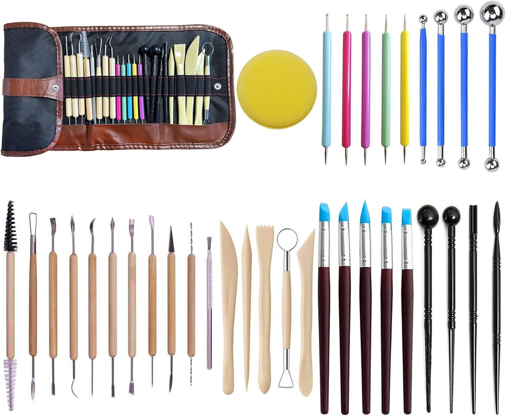Beginner Clay Sculpting Tools Set Pottery Modeling Kit with Storage Roll