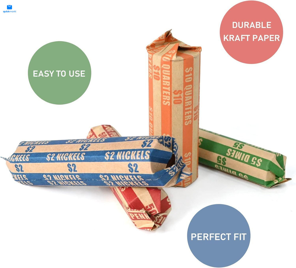 DGBDPACK 500 Assorted Flat Coin Wrappers, 100 Dimes, 100 500