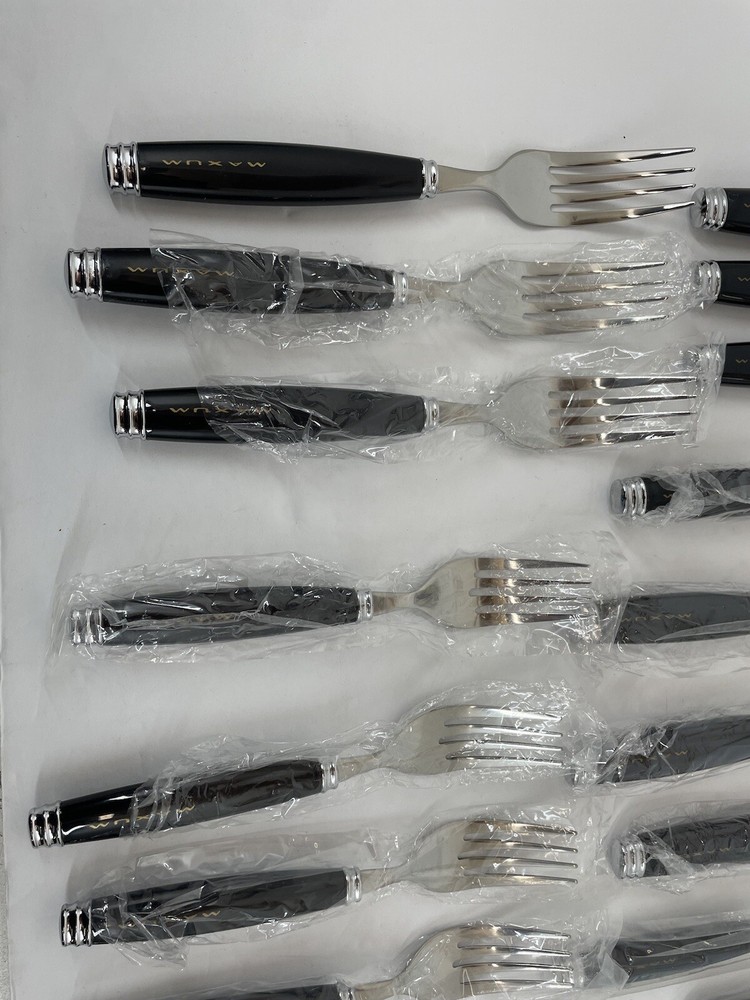 VTG 1998 Pfaltzgraff Maxum Stainless Flatware 20pc Ser Complete Open Box Black