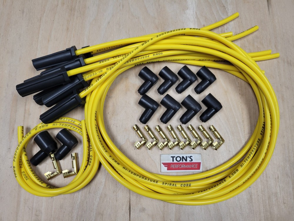 Ton's 180* 8mm Yellow Spark Plug Wires Universal Chevy GM Socket distributor