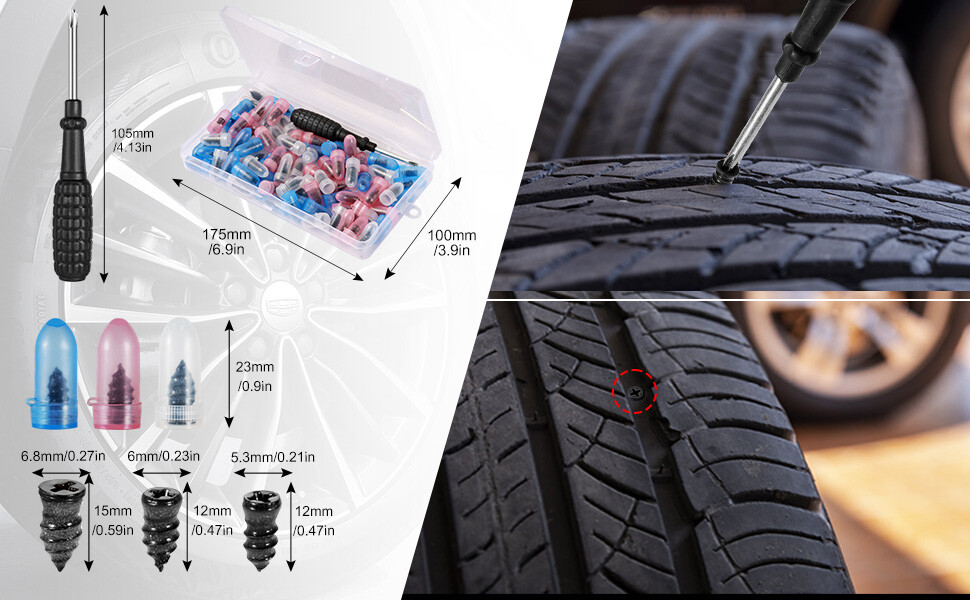 Car Tubeless Vacuum Tyre Puncture Repair Kit Screw Nails Tire Patch Plug 85PCS