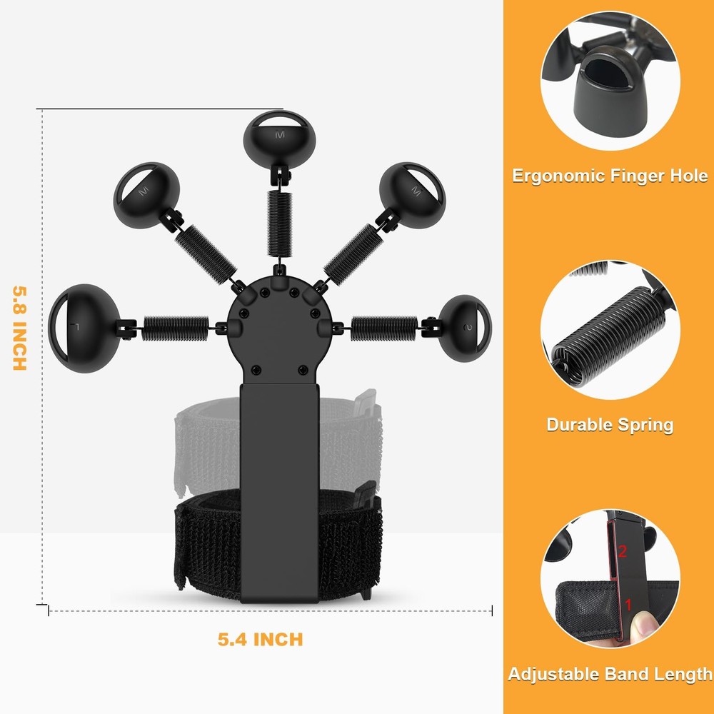 Finger Grip Strength Trainer - Hand Extension Workout Exerciser, Black