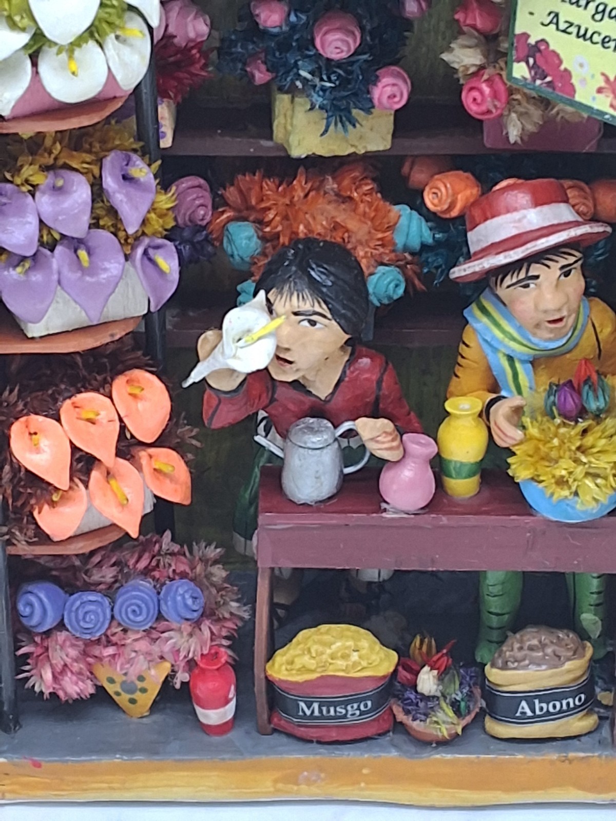Handmade Vintage Peruvian Retablo "Floreria" Flower Shop Diorama Ayacucho, Peru