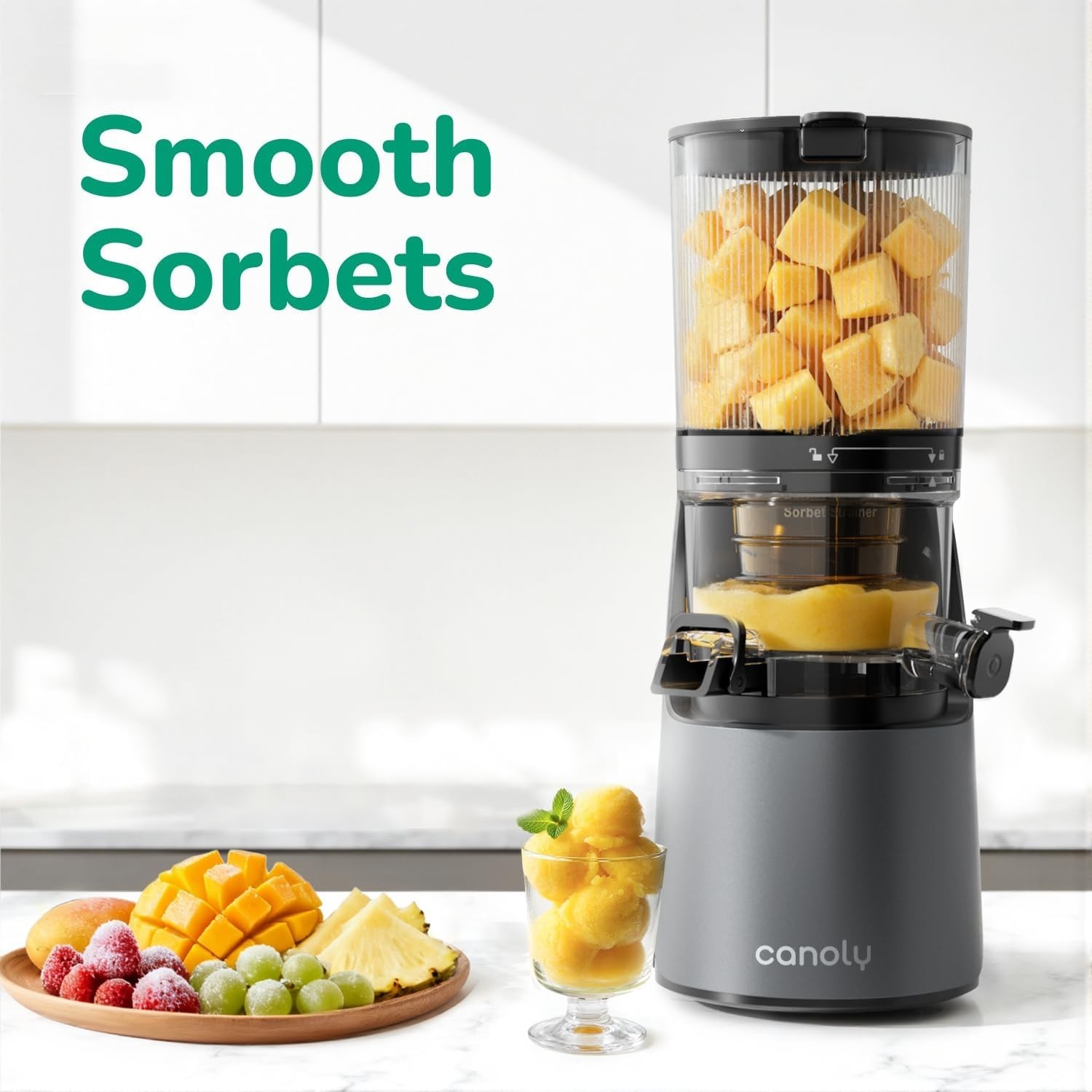 Canoly C16 Cold Press Juicer, 6" Extra Wide Feed Chute, 3-IN-1 Strainers (Juice