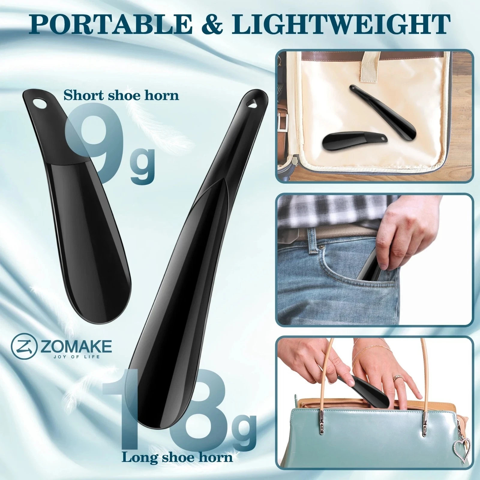 2x Black Plastic Shoe String Shoe Horn Lightweight Prevent Damage