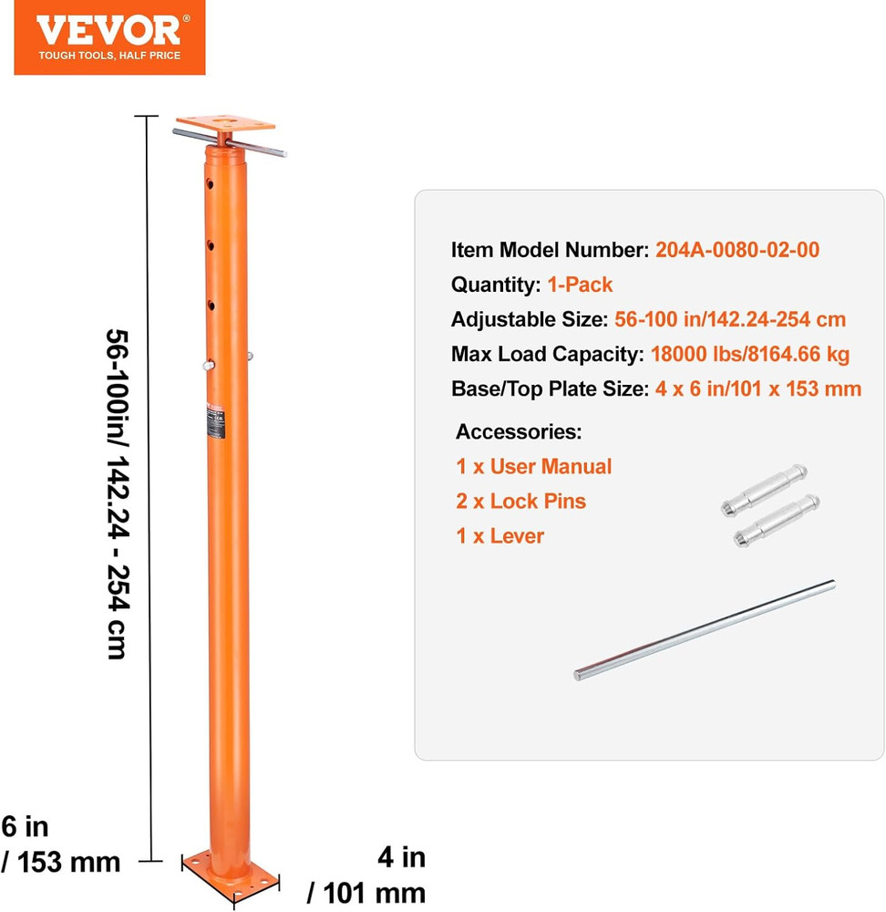 House Floor Jack 56–100" Adjustable Support Post 18000LB Capacity