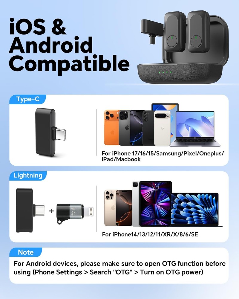 Wireless Lavalier Microphone for iPhone/Android Phone/Laptop/PC, Mini Lapel M...