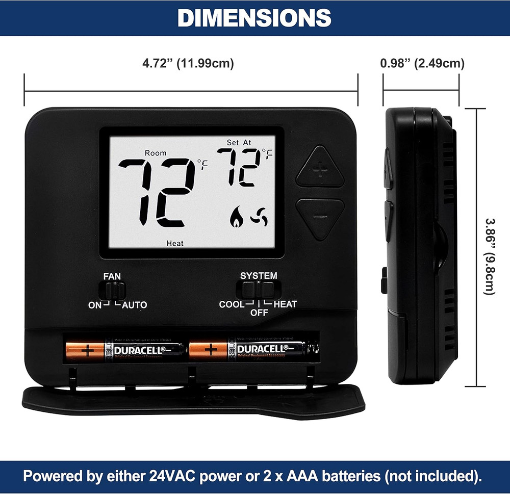 2 Pack - Digital Thermostat with Large LCD Display, Non-Programmable,