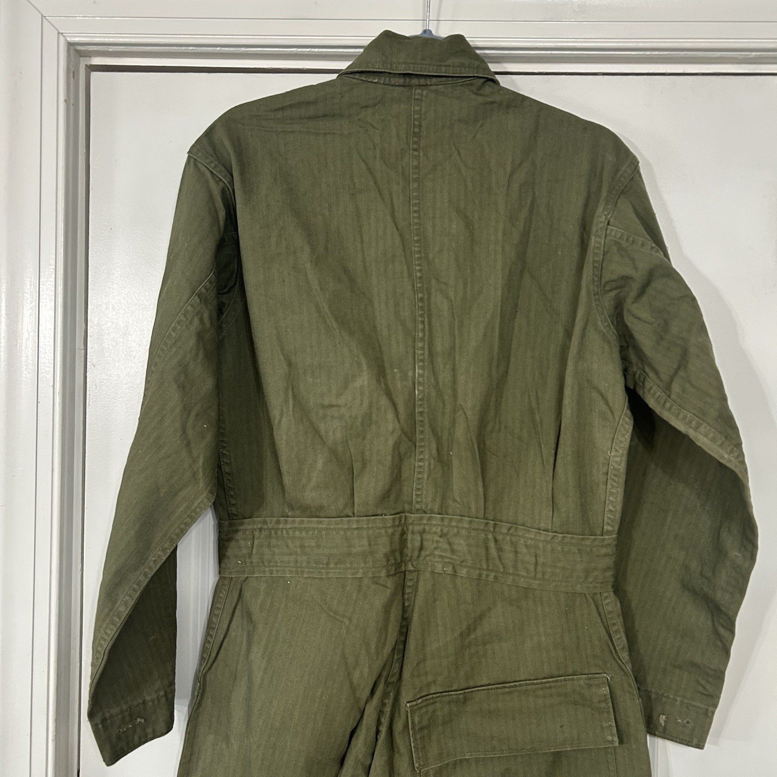 Vintage 1940s WW2 US Army HBT 13 Star Buttons Herringbone Coveralls Jumpsuit 34R