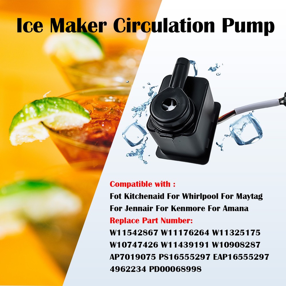 Ice Maker Recirculation Pump W11542867 Fits For KitchenAid & Whirlpool