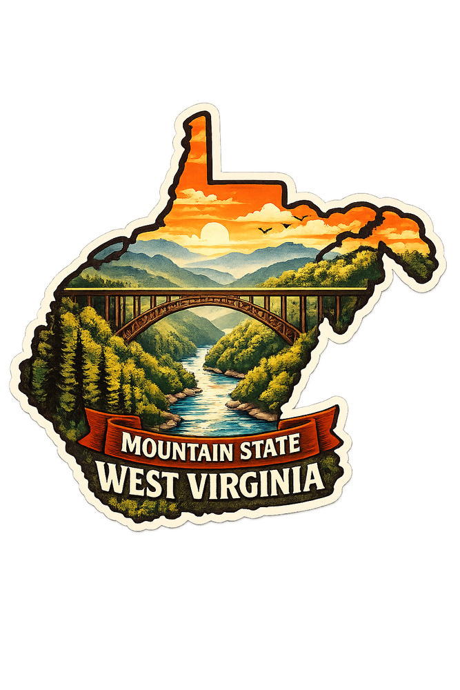 West Virginia Custom State Sticker "Mountain State" New River Gorge Bridge