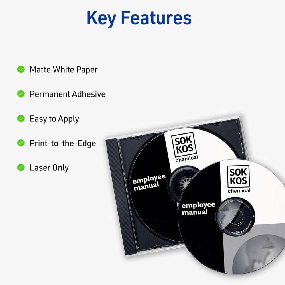 Printable CD Labels, Matte White, Permanent Adhesive, Laser Printer Compatible,