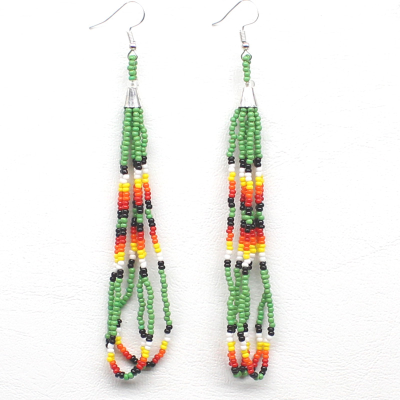 Handmade beaded long Green hook earrings