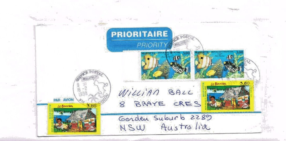 Mayotte 1998 Prioritity cover to Australia