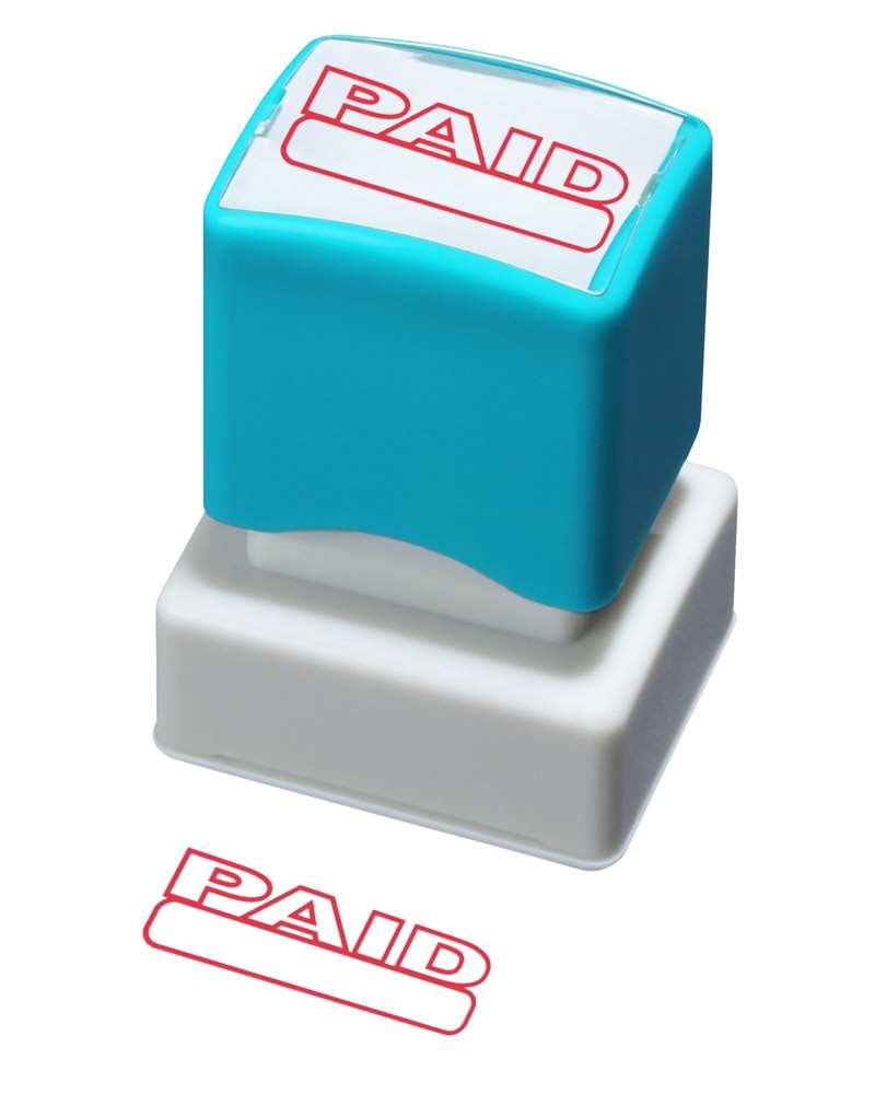 Paid Self Inking Rubber Stamper Red Ink Office Stamp Medium Sized Impression