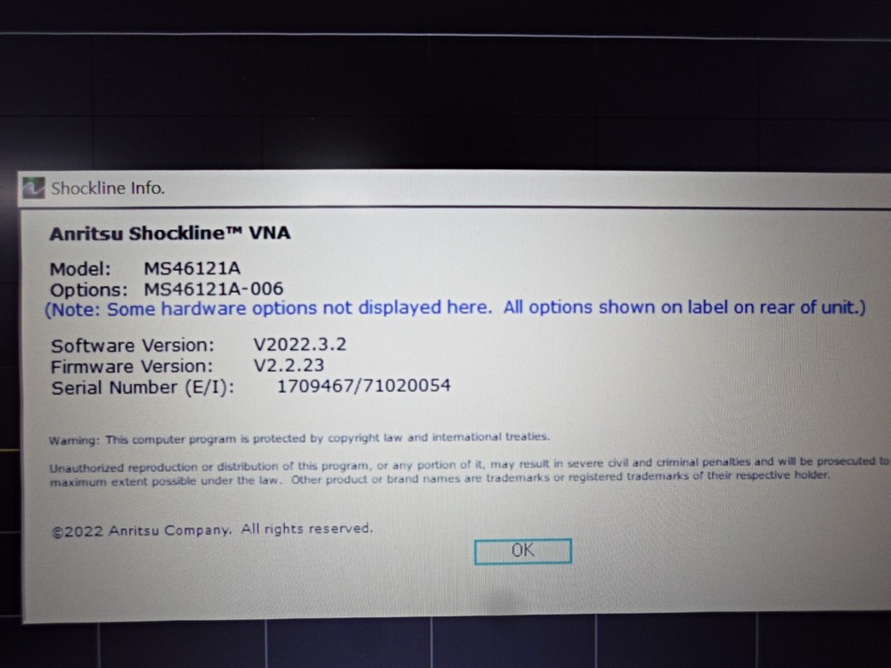 (AS-IS)Anritsu 1-PORT USB ShockLine Network Analyzer MS46121A,6GHz,Selftest Fail