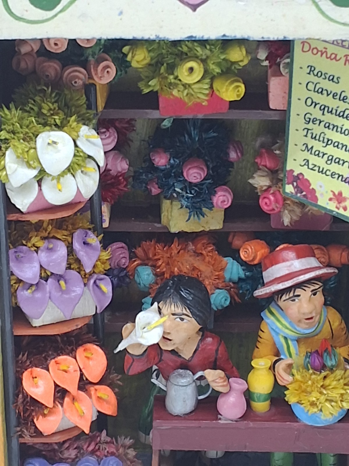 Handmade Vintage Peruvian Retablo "Floreria" Flower Shop Diorama Ayacucho, Peru