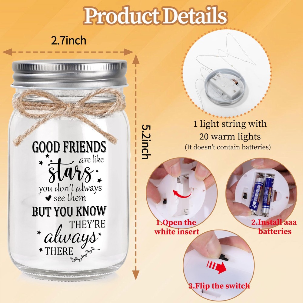 Mason Jar Night Light Friendship Gift Decor