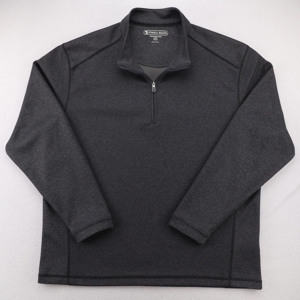 Pebble Beach Performance Mens Large Charcoal Gray Heathered 1/4 Zip Pullover