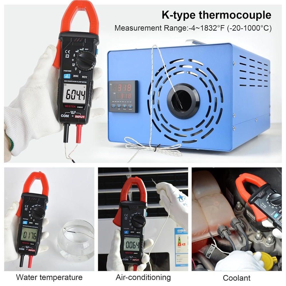 Multímetro Digital Gancho TRMS 6000 AC/DC Voltios Amperios Temp