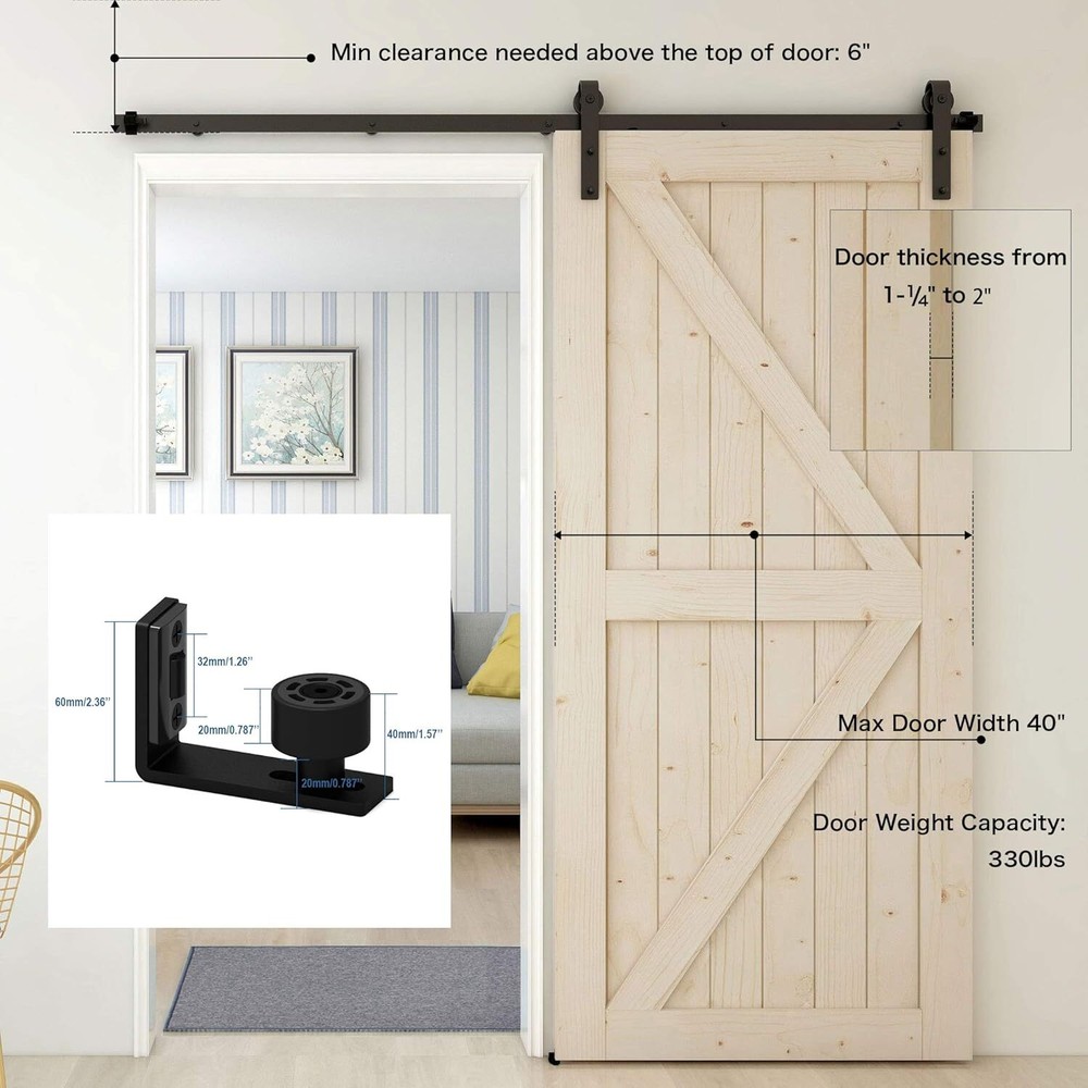 79'' Track Sliding Barn Door Hardware Kit Modern Closet & Adjustable Floor Guide