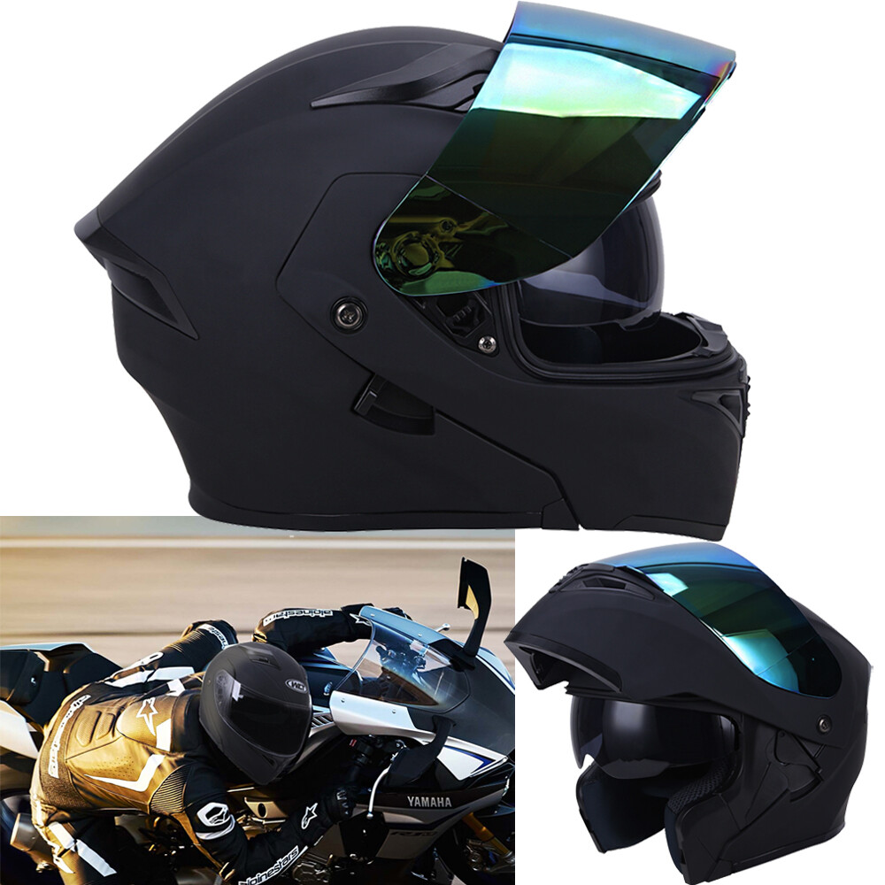 DOT Modular Motorcycle Helmet Full Face Dual Visor Flip Up Helmet + Color SHIELD
