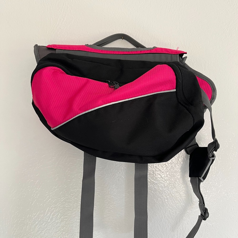 Pink & Black Nylon Medium Dog Backpack w/Pockets for Training Walking Adventures