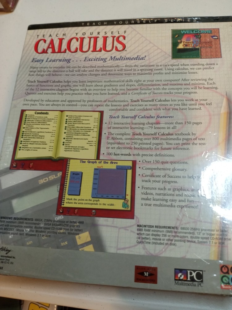 Teach Yourself Calculus PC Cd by Soft Key 1995 w/ Acrobat Reader for Manual