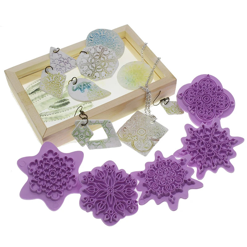 5pcs/lot Mandala Lace Pattern Emboss Stamp Polymer Clay Earring Texture Soap
