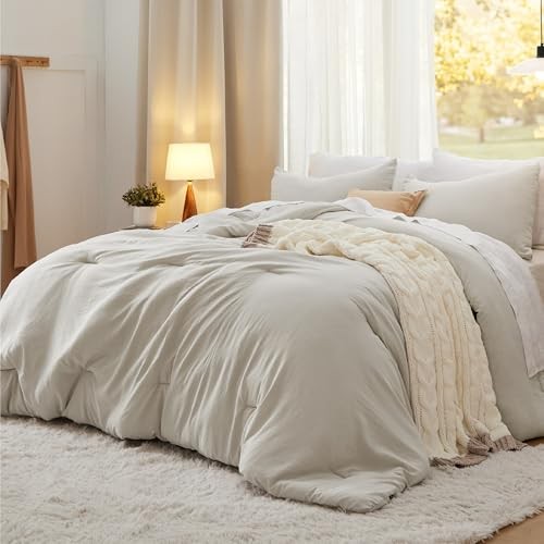 Queen Comforter Set, Beige Soft Prewashed Bedding Queen(90"x90") 01 - Beige