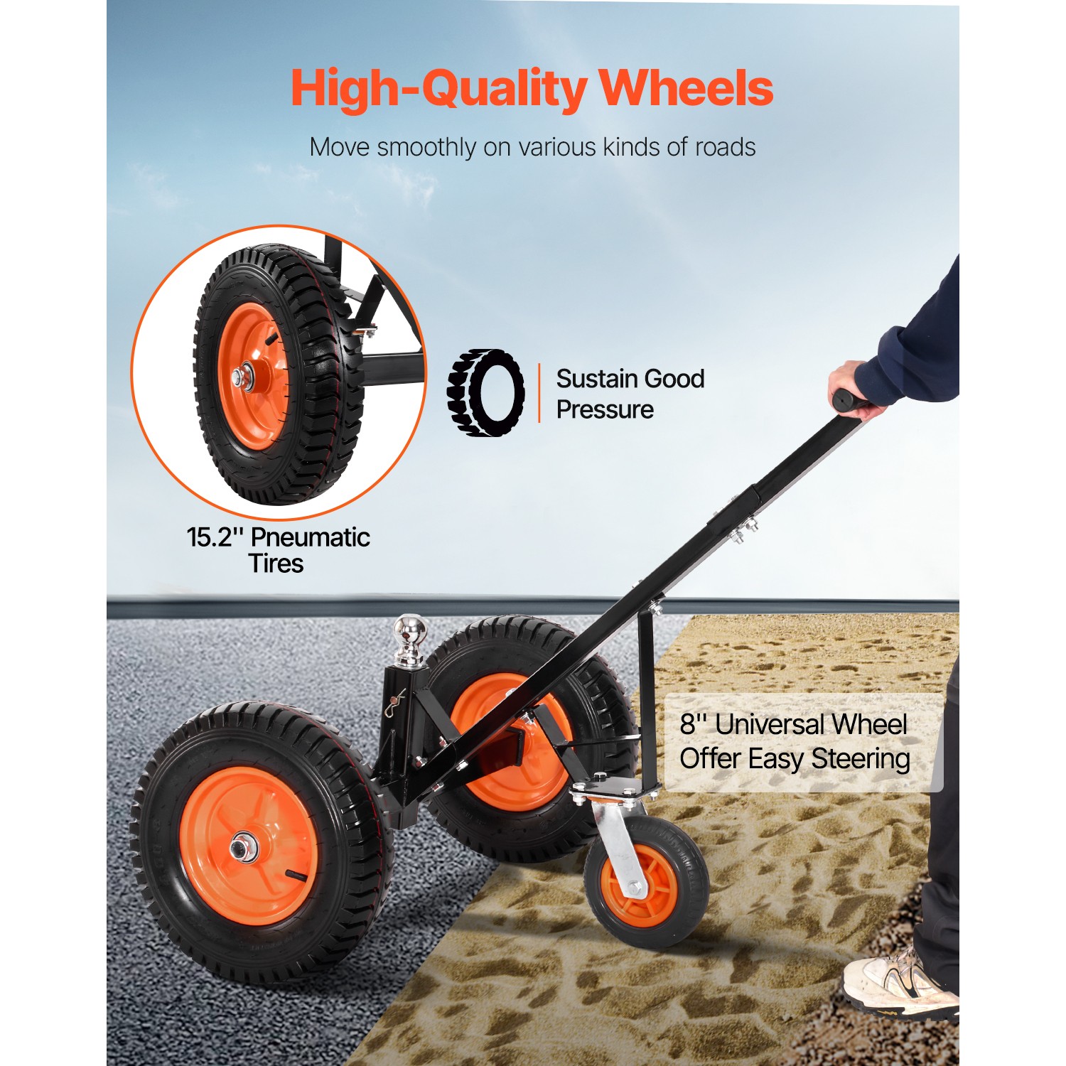 1200lbs Trailer Dolly with 2 in Ball & 15.2 in Tires Portable Tow Dolly