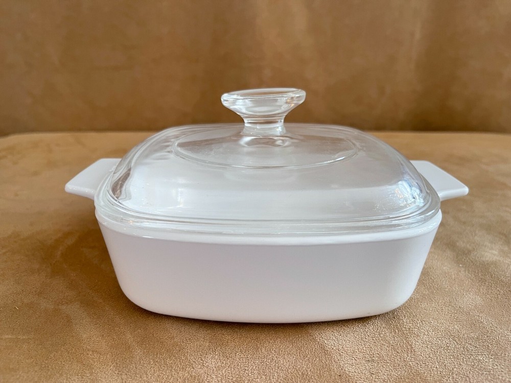 Corning Ware Solid White 1 Qt Casserole Baking Dish A-1-B Pyrex Lid vintage