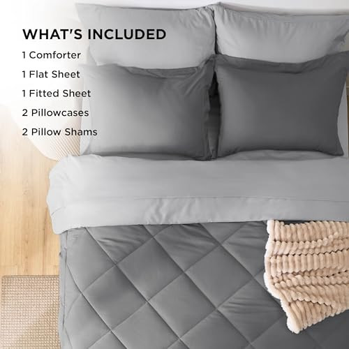 Comforter Set - 7 Pieces Reversible Grey Bedding Size Bed Set Queen 01 - Grey