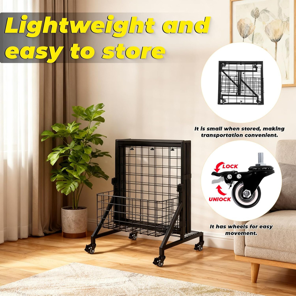 Foldable Grid Wall Panels with Baskets for Retail Display and Storage Solutions