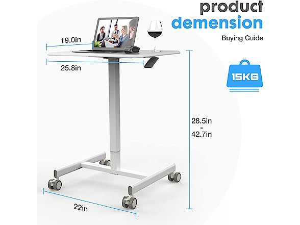 Small Standing Desk - Adjustable Height Rolling Laptop Table on Wheels