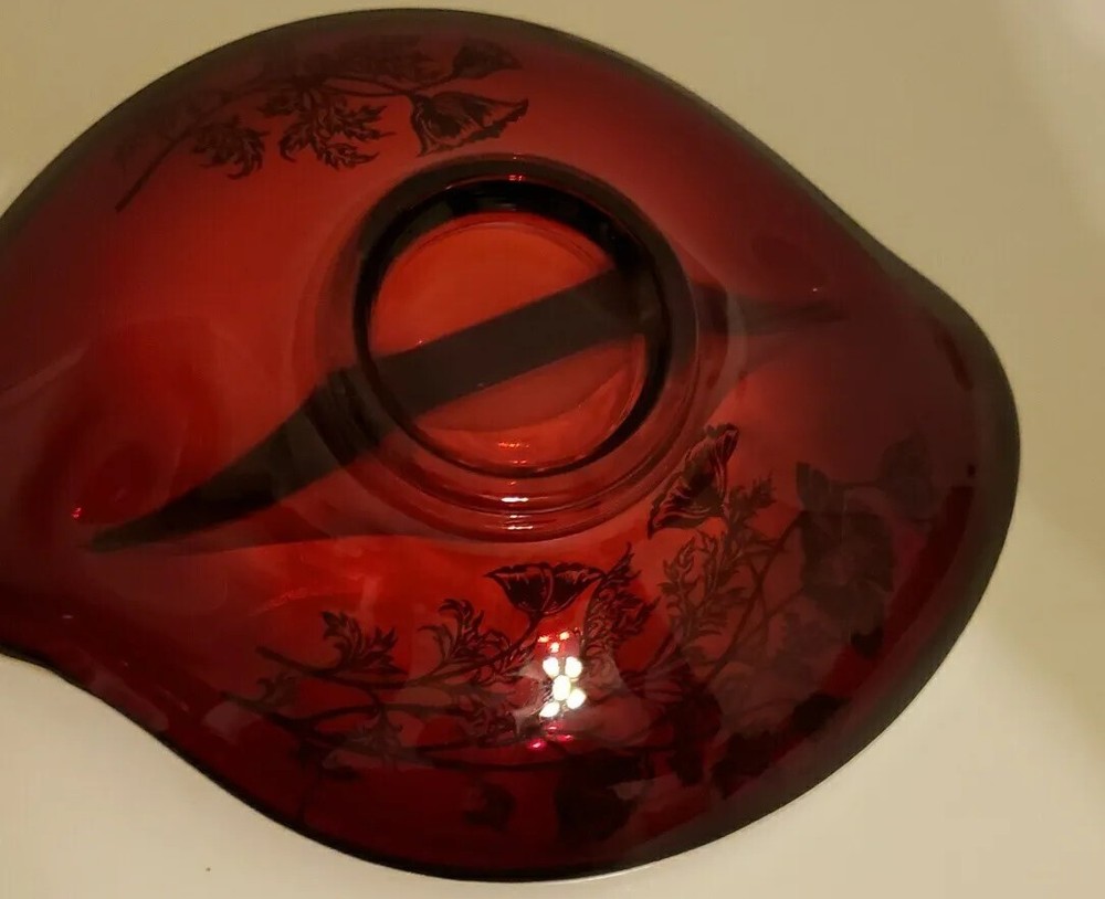 Vintage SILVER CITY Flanders Ruby Red Divided Dish Silver Overlay