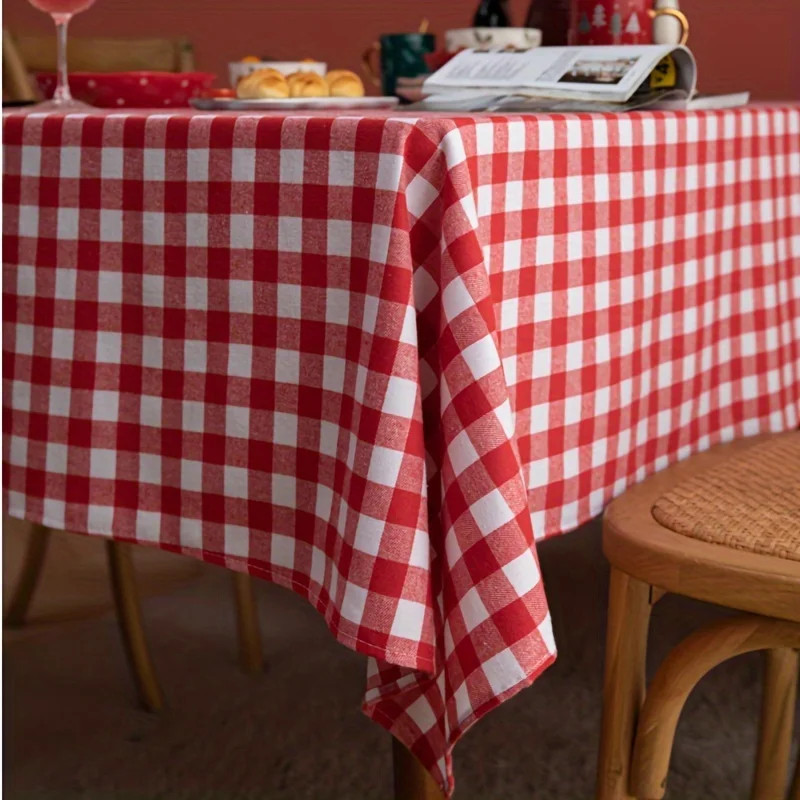 Christmas Tablecloth Red and White Plaid Tablecloth 100% Polyester Blend Rectang