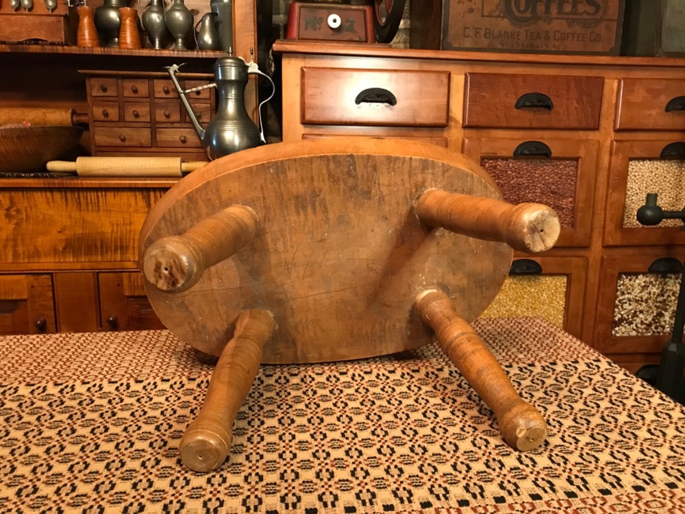 ANTIQUE SOLD TIGER MAPLE STOOL