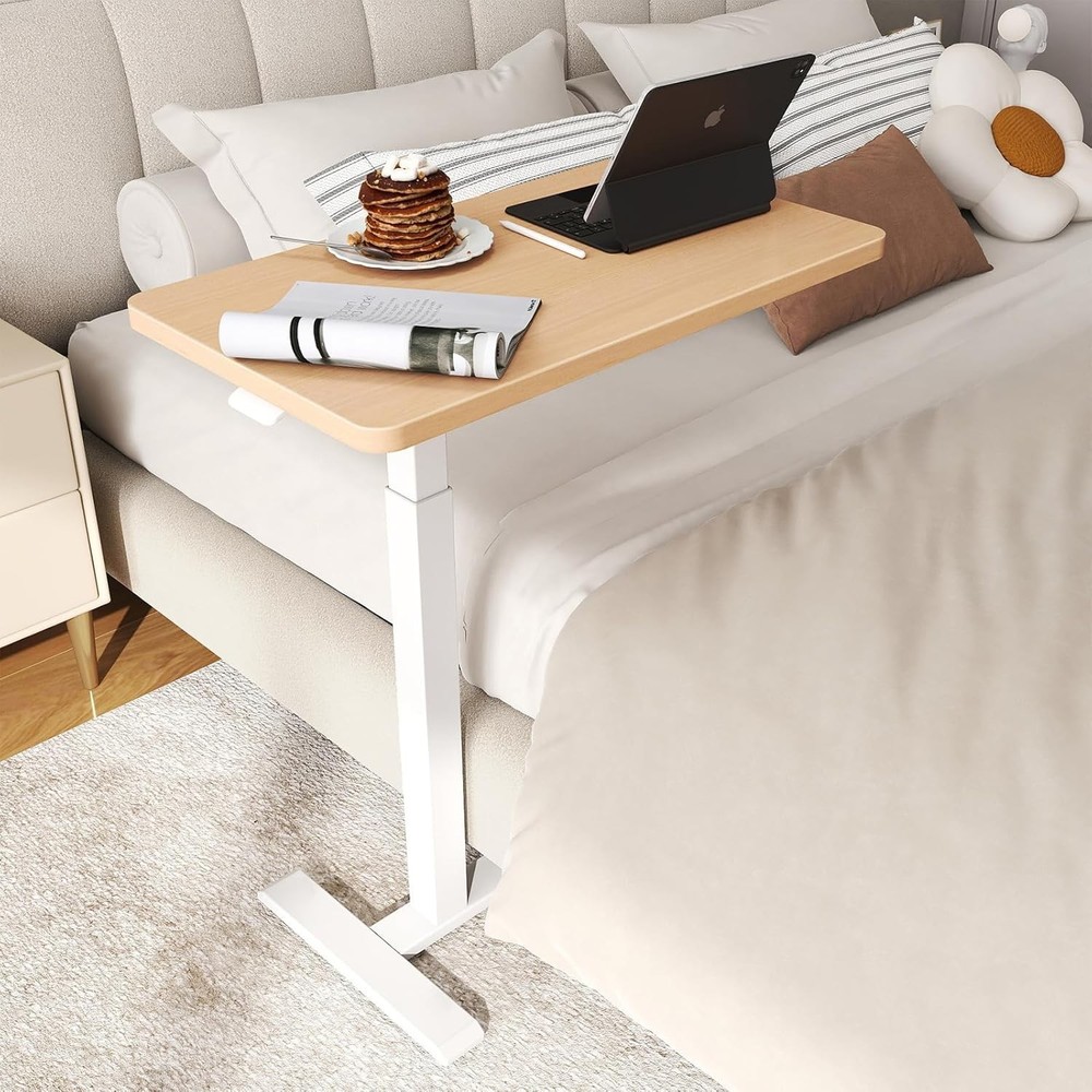 Over Bed Bedside Table W/ Wheels Rolling Height Adjustable Overbed Desk Mobile