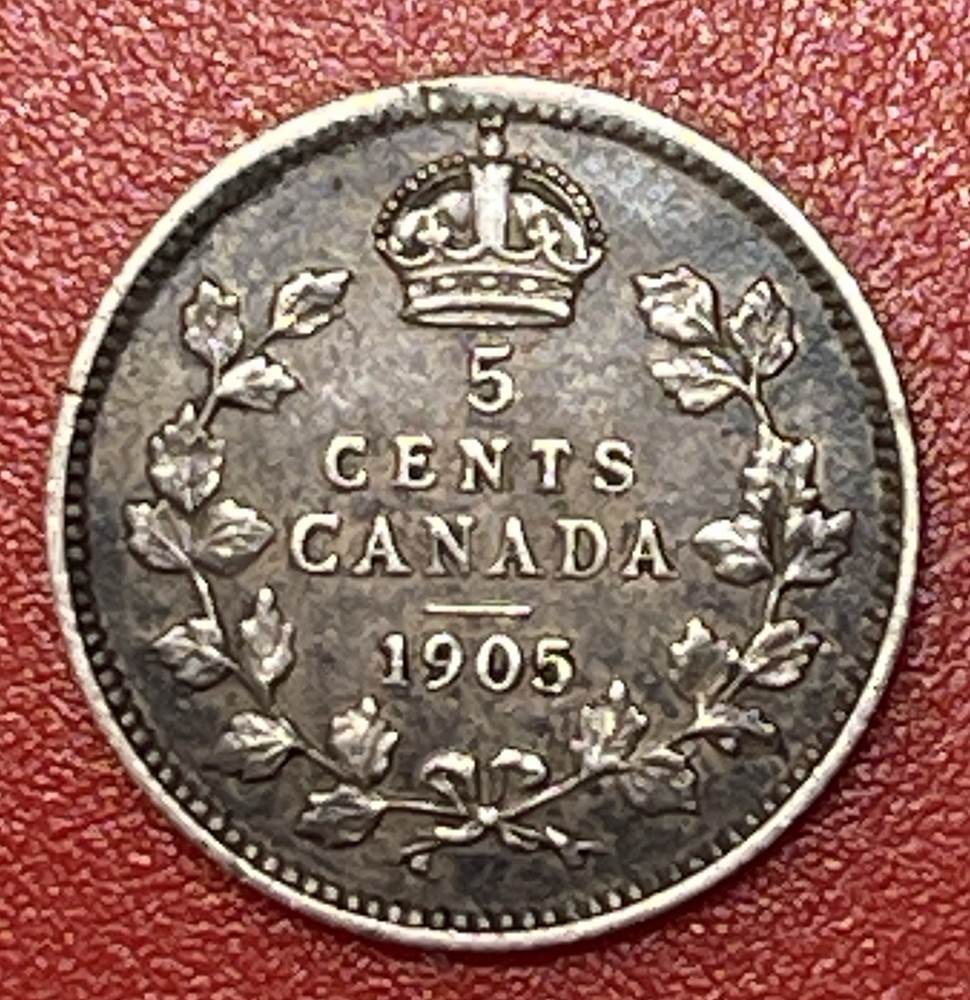 1905 Canada Silver 5 Cents, Circulated.
